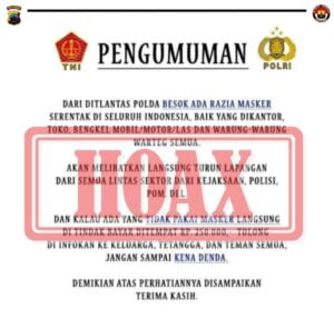 Hoax ! Razia Masker Denda Rp.250 Ribu